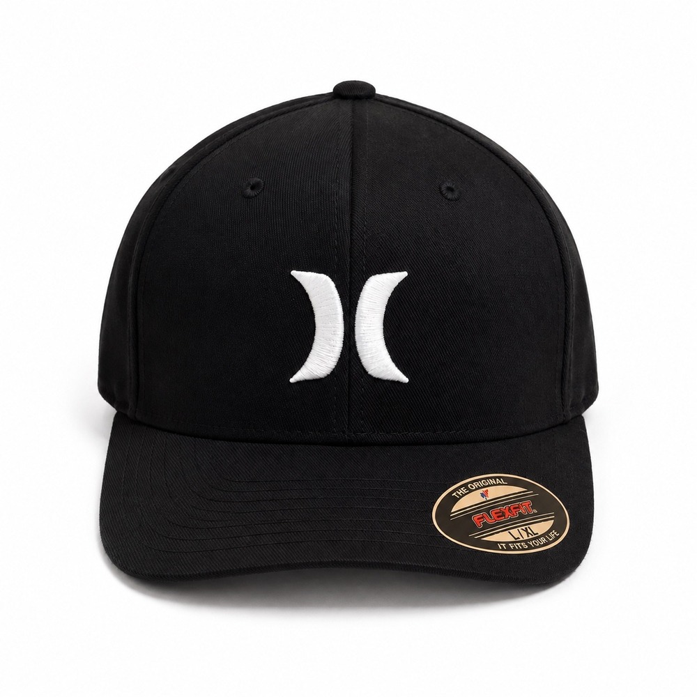 Hurley Flexfit Men's Black Logo Baseball Hat Cap FlexFit L/XL NWT Performance